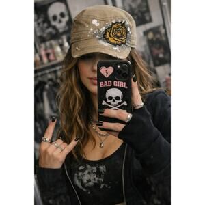 KB Ethos Rose Graphic Distressed Cadet Hat Y2K Streetwear Adjustable